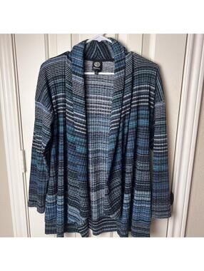 Bobeau blue and black striped open-front cardigan sweater MC8K72BP Women Medium